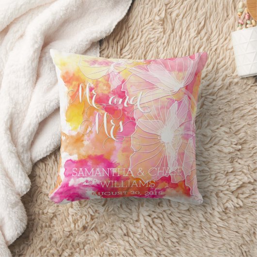 FIERY SUNSET WATERVERF HOLLYHOCK WEDDING PILLOW KUSSEN (Deken)