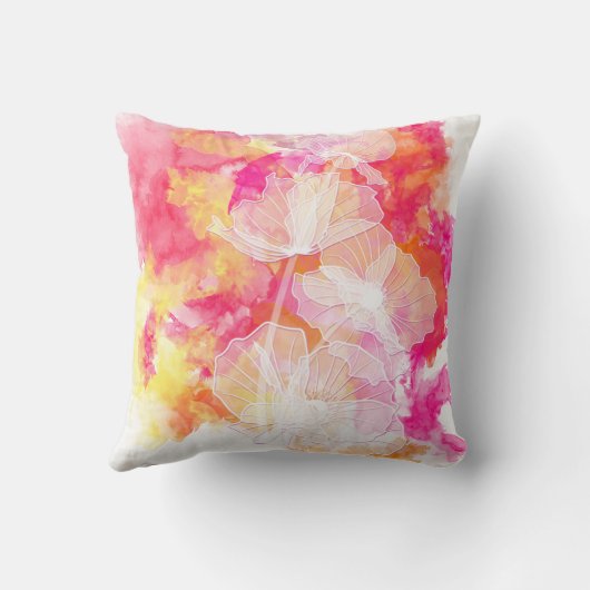 FIERY SUNSET WATERVERF HOLLYHOCK WEDDING PILLOW KUSSEN (Achterkant)
