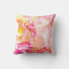 FIERY SUNSET WATERVERF HOLLYHOCK WEDDING PILLOW KUSSEN