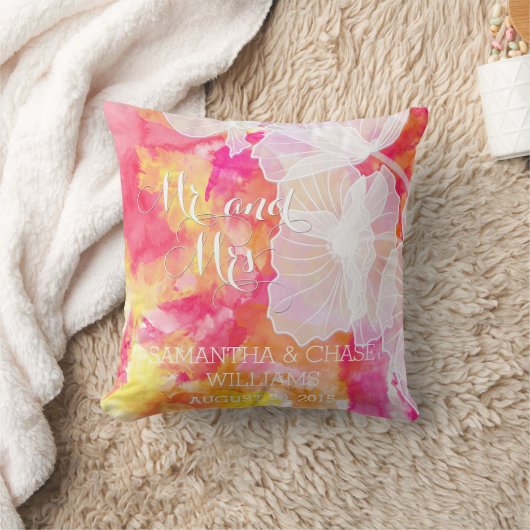 FIERY SUNSET WATERVERF HOLLYHOCK WEDDING PILLOW KUSSEN (Deken)