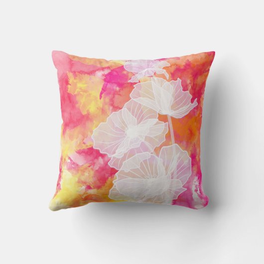 FIERY SUNSET WATERVERF HOLLYHOCK WEDDING PILLOW KUSSEN (Achterkant)