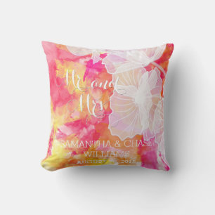 FIERY SUNSET WATERVERF HOLLYHOCK WEDDING PILLOW KUSSEN