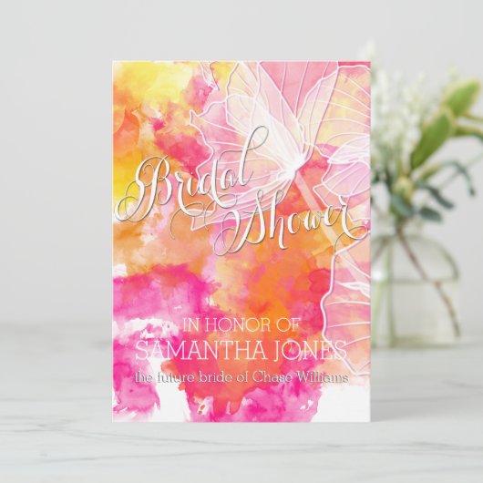 FIERY SUNSET WATERVERF HOLLYHOCK WEDING KAART (Staand voorkant)