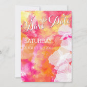 FIERY SUNSET WATERVERF HOLLYHOCK WEDING SAVE THE DATE (Voorkant)
