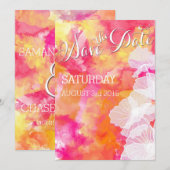FIERY SUNSET WATERVERF HOLLYHOCK WEDING SAVE THE DATE (Voorkant / Achterkant)