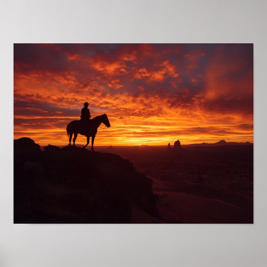 Fiery Texas Sunset Poster - Lone Rider Western (Voorkant)