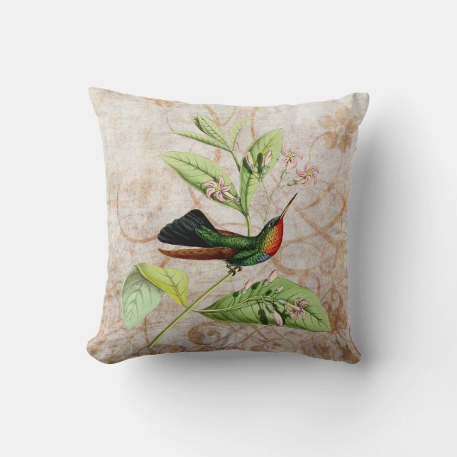 Fiery Throated Hummingbird  Grunge Pillow Kussen (Voorkant)