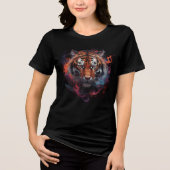 Fiery Tiger Face in Smoke and Flame Art Tri-Blend Shirt (Voorkant)