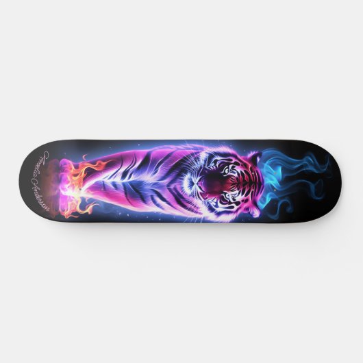 Fiery Tiger Roze & Blauw Gloeiende Koele Stijl Persoonlijk Skateboard (Horizontaal)