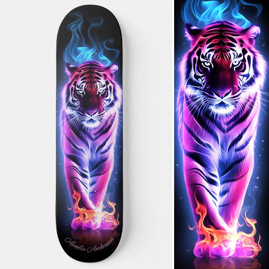 Fiery Tiger Roze & Blauw Gloeiende Koele Stijl Persoonlijk Skateboard