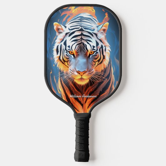 Fiery Tiger Sinaasappel & Blauw Gloeiende Koele St Pickleball Paddle (Achterkant)
