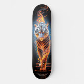 Fiery Tiger Wit & Blauw Gloeiende Koele Stijl Persoonlijk Skateboard (Voorkant)