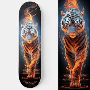 Fiery Tiger Wit & Blauw Gloeiende Koele Stijl Persoonlijk Skateboard