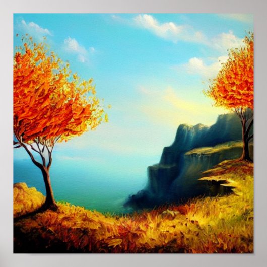 Fiery Trees op een Cliffside Oceanscape Poster (Voorkant)