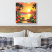 Fiery Tropische Zonsondergang met Palmbomen Canvas Afdruk (Insitu (Slaapkamer))