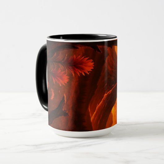 Fiery Volcano Mok – Bold Coffee Cup voor Natuur. (Voorkant links)