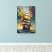Fiery Voyage - Dramatisch zeilschip bij Sunset Art Canvas Afdruk (Insitu (Houten vloer))