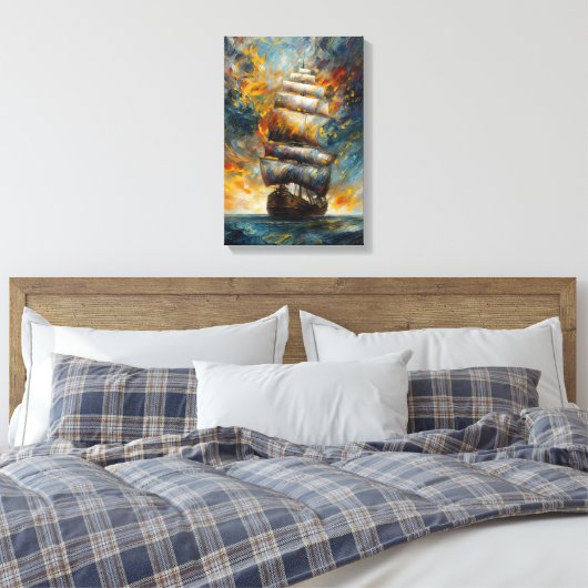 Fiery Voyage - Dramatisch zeilschip bij Sunset Art Canvas Afdruk (Insitu (Slaapkamer))