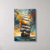 Fiery Voyage - Dramatisch zeilschip bij Sunset Art Canvas Afdruk (Voorkant)