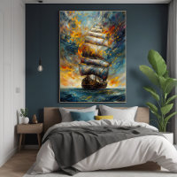 Fiery Voyage - Dramatisch zeilschip bij Sunset Art