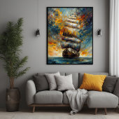 Fiery Voyage - Dramatisch zeilschip bij Sunset Art Perfect Poster