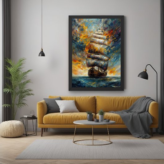 Fiery Voyage - Dramatisch zeilschip bij Sunset Art Poster