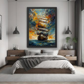 Fiery Voyage - Dramatisch zeilschip bij Sunset Art Poster