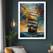 Fiery Voyage - Dramatisch zeilschip bij Sunset Art Poster