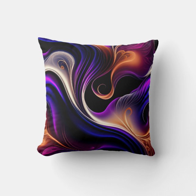 Fiery Waves - Bold Purple, Orange - Gold Abstract Kussen (Voorkant)
