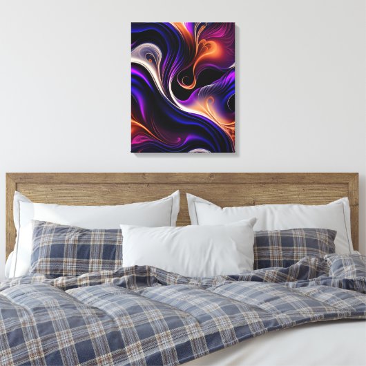 Fiery Waves - Vet Paarse, Sinaasappel, Goud Abstra Canvas Afdruk (Insitu (Slaapkamer))