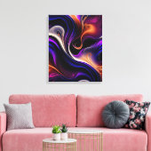 Fiery Waves - Vet Paarse, Sinaasappel, Goud Abstra Canvas Afdruk (Insitu (Woonkamer))
