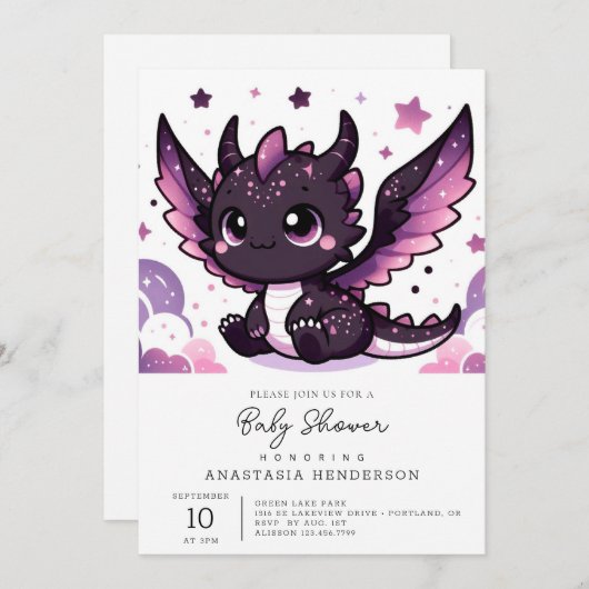 Fiery Whimsical Dragon Baby shower Kaart (Voorkant / Achterkant)