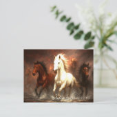 Fiery Wild Horses Running Through Smoke and Flame Feestdagenkaart (Staand voorkant)
