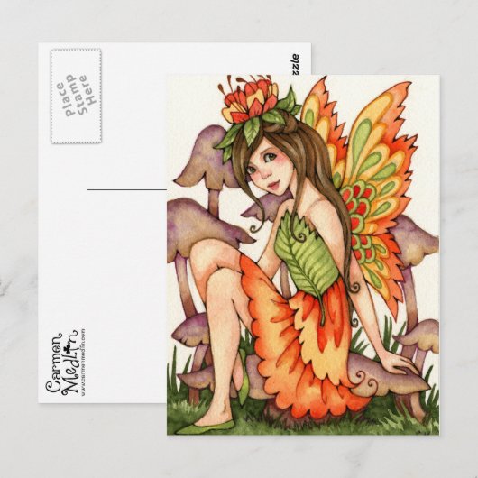 Fiery Wings - Autumn Fantasy Fairy Art Briefkaart (Voorkant / Achterkant)