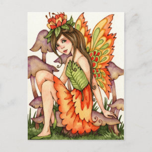 Fiery Wings - Autumn Fantasy Fairy Art Briefkaart