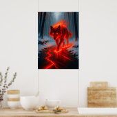 Fiery Wolf in Snow Fantasy Spirit Animal Poster (Keuken)