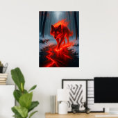 Fiery Wolf in Snow Fantasy Spirit Animal Poster (Thuiskantoor)