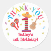 Fiesta 1e verjaardag dank u kleurrijke Mexicaan Ronde Sticker (Voorkant)