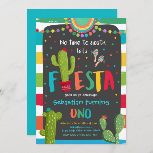Fiesta 1e verjaardag Mexicaanse Cactus Party Kaart (Voorkant / Achterkant)