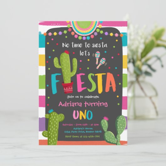 Fiesta 1e verjaardag Mexicaanse Cactus Party Kaart (Staand voorkant)