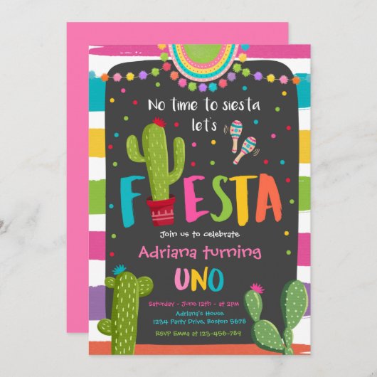 Fiesta 1e verjaardag Mexicaanse Cactus Party Kaart (Voorkant / Achterkant)