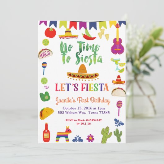 Fiesta 1e verjaardag Uitnodiging (Staand voorkant)