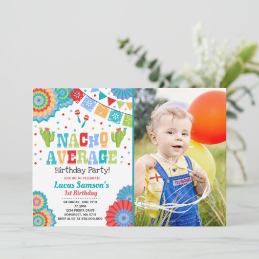 Fiesta 1st Birthday Uitnodiging Nacho Gemiddelde P (Staand voorkant)