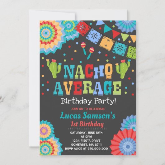 Fiesta 1st Birthday Uitnodiging Nacho Gemiddelde P (Voorkant)