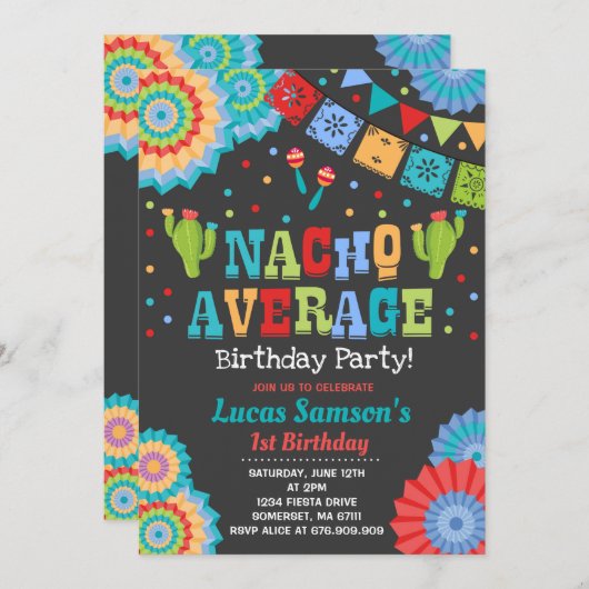 Fiesta 1st Birthday Uitnodiging Nacho Gemiddelde P (Voorkant / Achterkant)