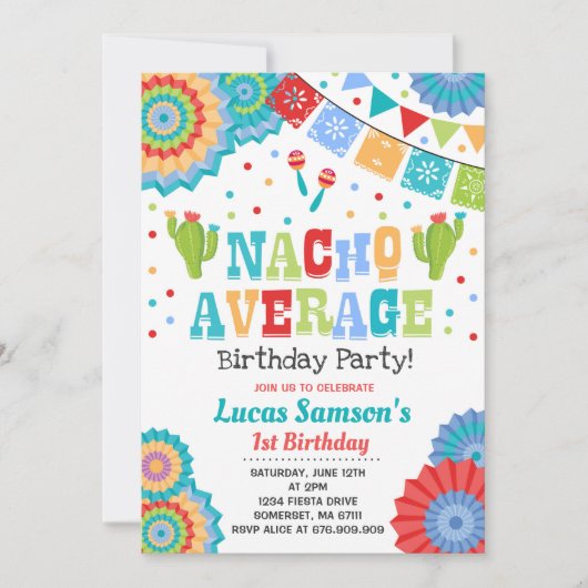 Fiesta 1st Birthday Uitnodiging Nacho Gemiddelde P (Voorkant)