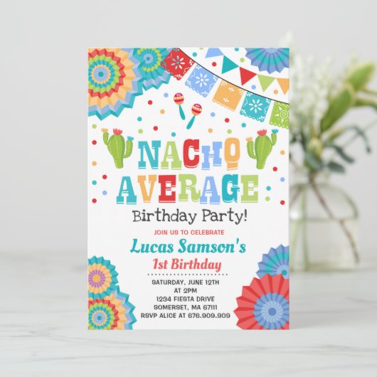 Fiesta 1st Birthday Uitnodiging Nacho Gemiddelde P (Staand voorkant)