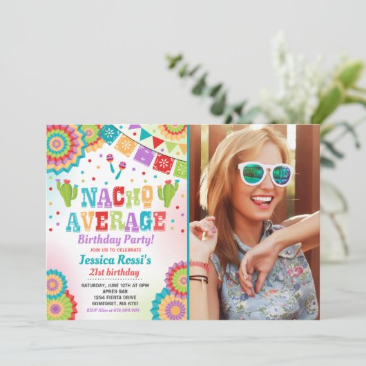 Fiesta 21e verjaardag uitnodiging Nacho Gemiddeld  (Staand voorkant)