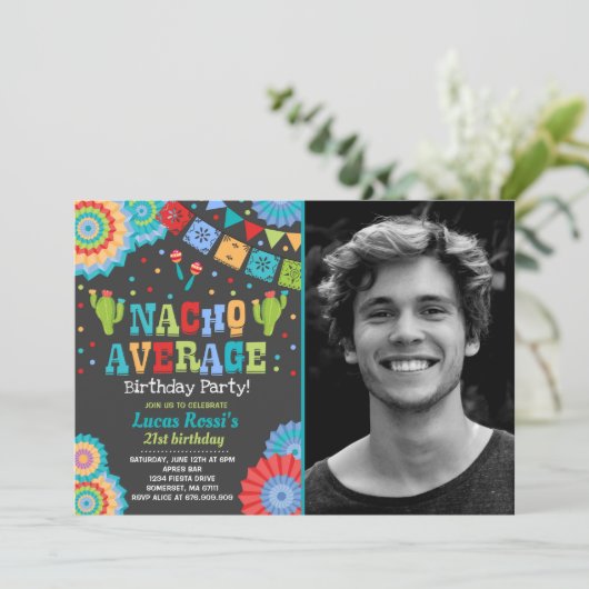 Fiesta 21e verjaardag uitnodiging Nacho Gemiddeld  (Staand voorkant)