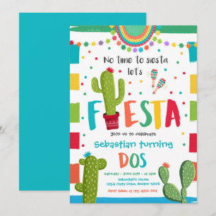 Fiesta 2e verjaardag Mexicaanse cactus Party Inv Kaart